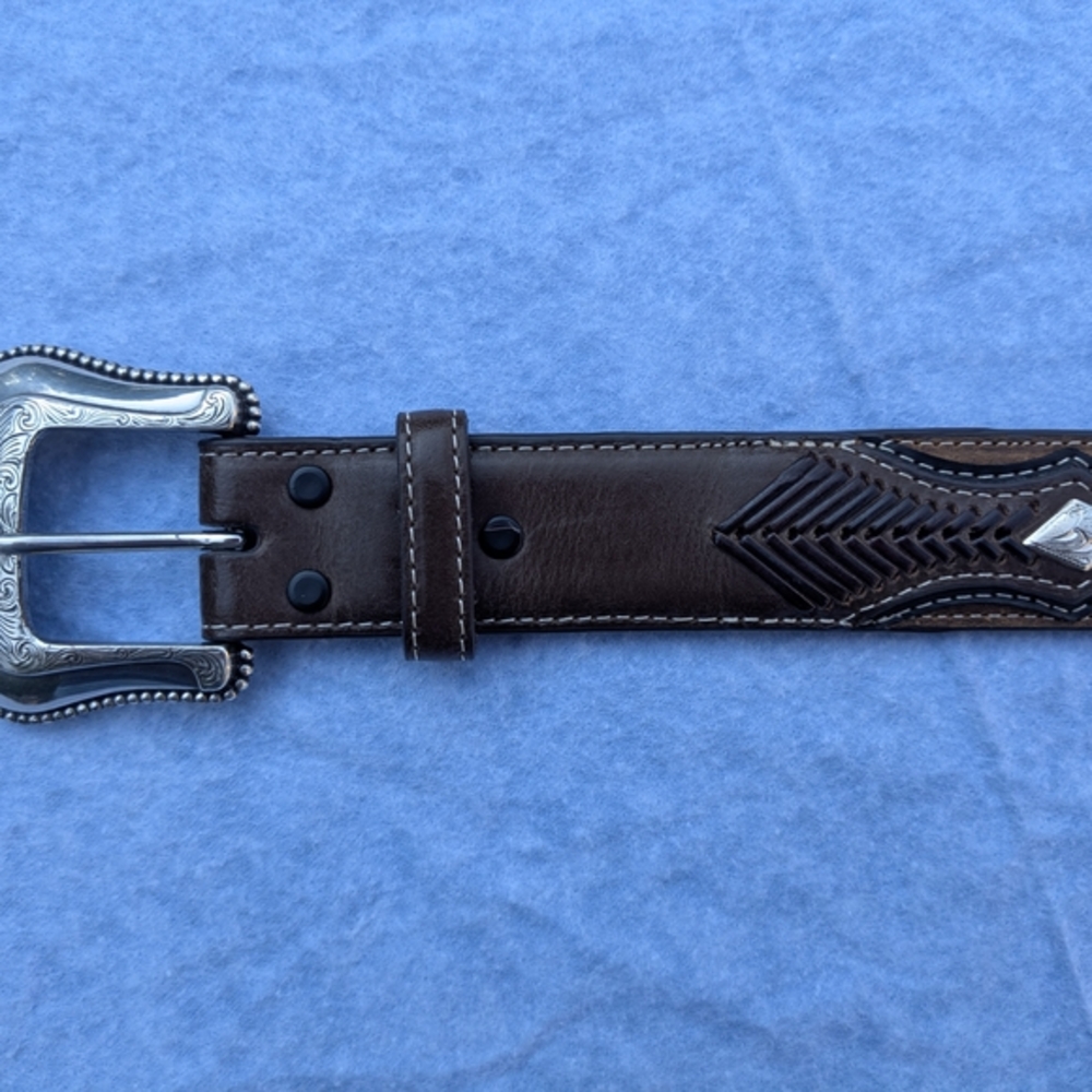 Noncona Brown Leather Belt with Silver Buckle & Silver Accents